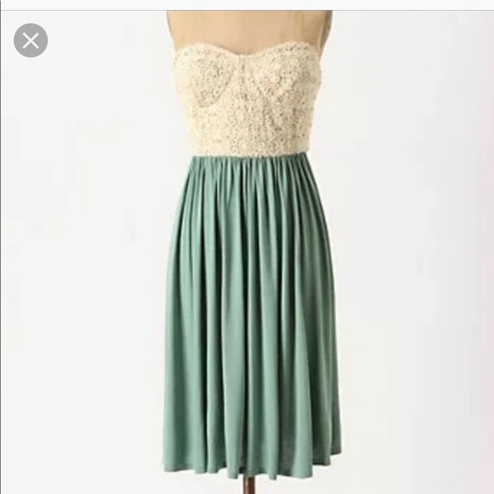 Anthropology Cream & Mint Crochet Dress